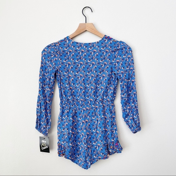 Art Class Blue Floral Mixed sprint Long Sleeve Romper - Picture 5 of 6